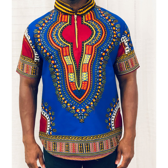 Collared Short Sleeve Shirt Blue Addis Ababa Print Collared Short Sleeve Shirt Blue Addis Ababa Print