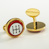 Gear Stick Red Round Gold Cufflinks