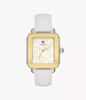 Deco Sport Gold-Tone White Leather Watch with Butterflies 