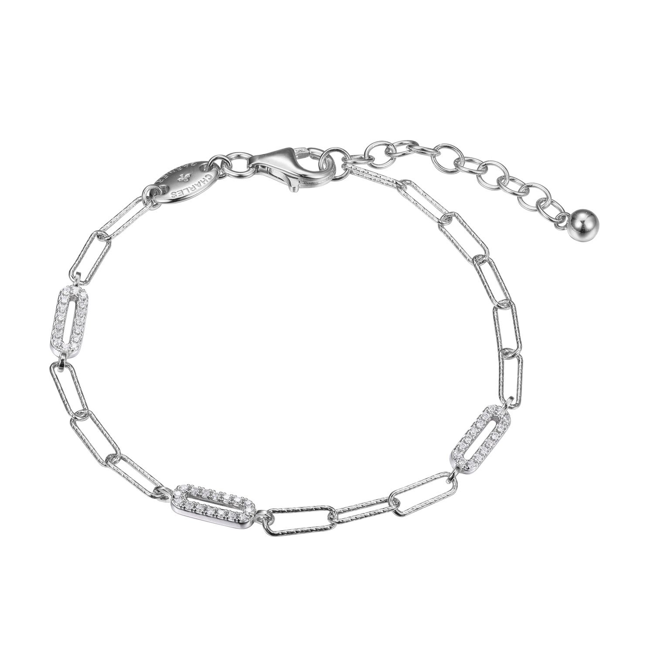 Sterling Silver Bracelet made with Diamond Cut Paperclip Chain (3mm) and 3  CZ Links in Center