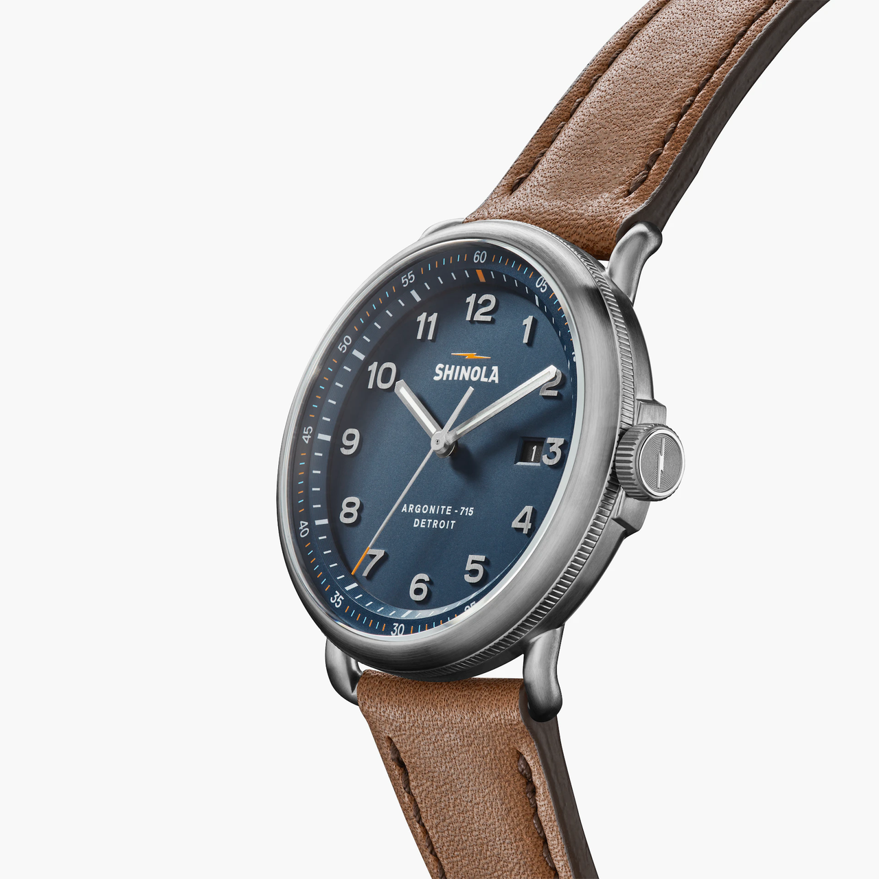 CANFIELD C56 43MM WATCH WITH CREAM FACE AND DARK NAVY LEATHER STRAP