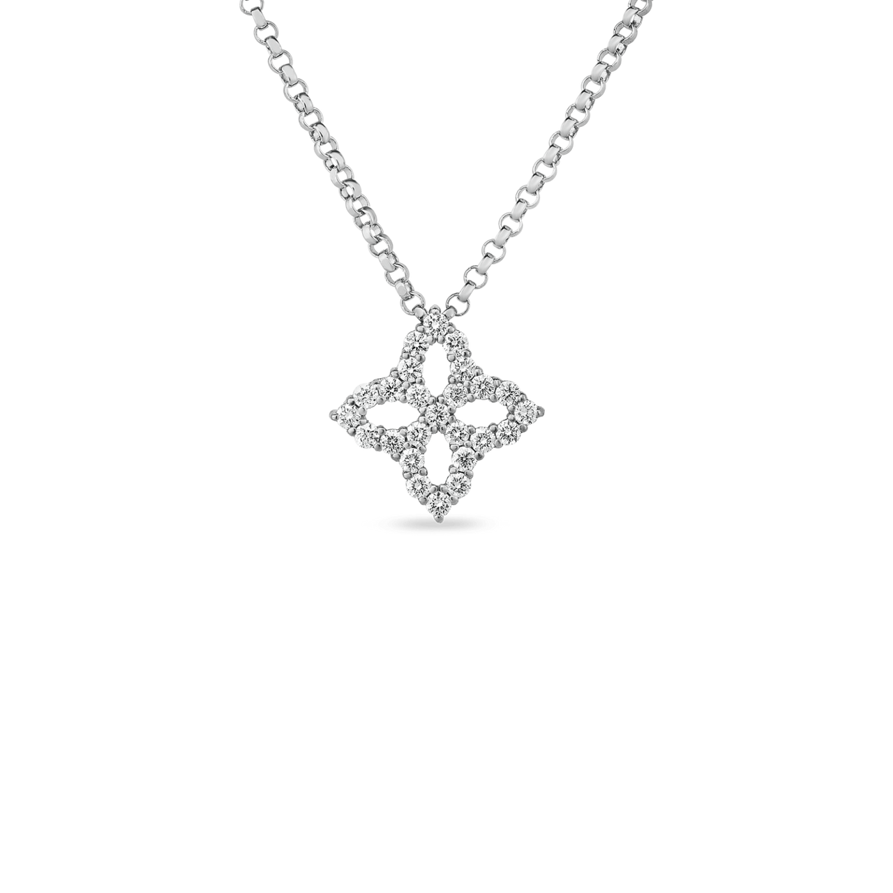 18K WHITE GOLD PRINCESS FLOWER DIAMOND OUTLINE SMALL NECKLACE - R