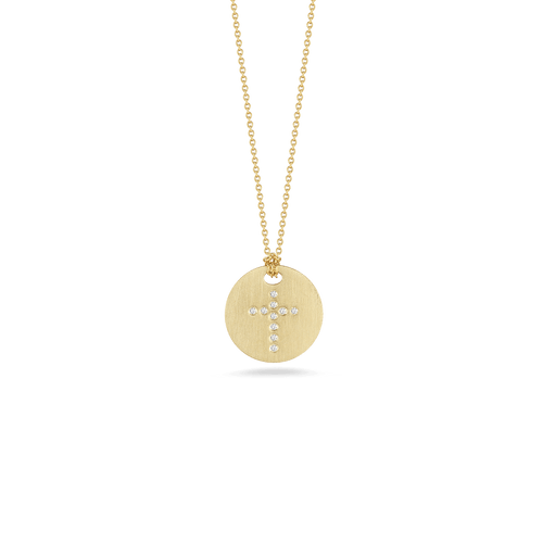 Tiny Treasures 18K Yellow Gold Diamond Cross Disc Necklace