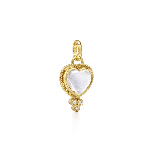18K Braided Heart Pendant with Heart Rock Crystal and Diamond Granulation