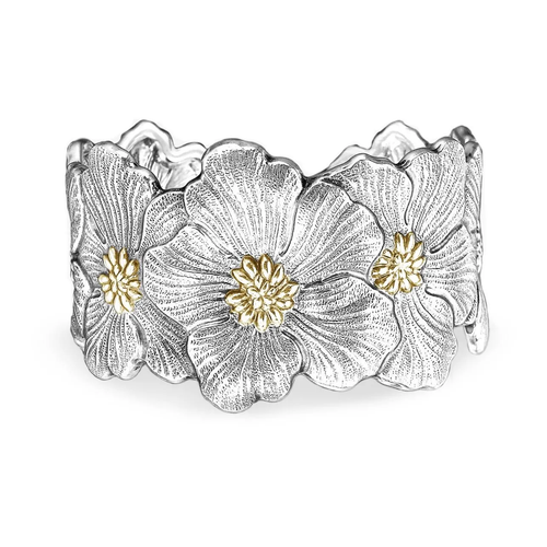 BLOSSOMS SILVER AND VERMEIL LARGE CUFF BRACELET- Gardenia