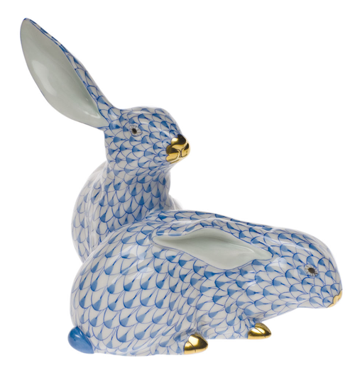 Herend Large Pair Of Rabbits