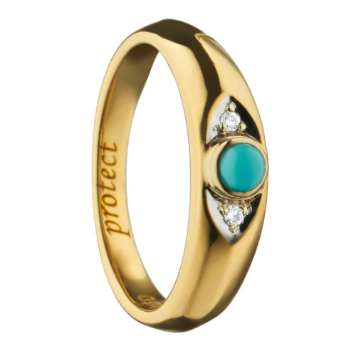"PROTECT" Evil Eye Poesy Ring  in Yellow Gold