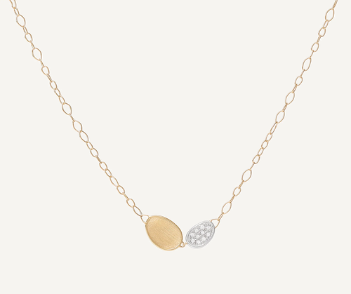 18K Yellow Gold Petal Pendant Necklace with Diamonds, 16.5"-18"