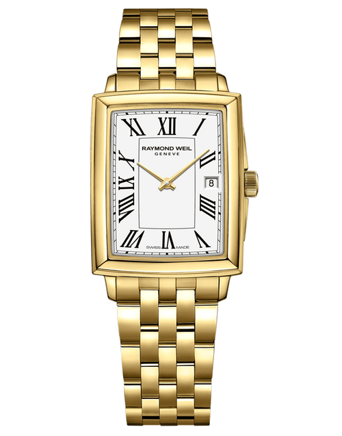 Toccata Ladies Gold Quartz Watch RAYMOND WEIL toccata 25 mm, gold PVD plating, white dial, black roman numeral indexes