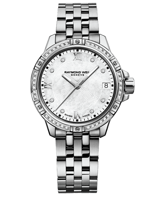 Tango Classic Ladies Diamond Quartz Watch 30 mm, stainless steel bracelet, white mother-of-pearl dial, 44 diamonds