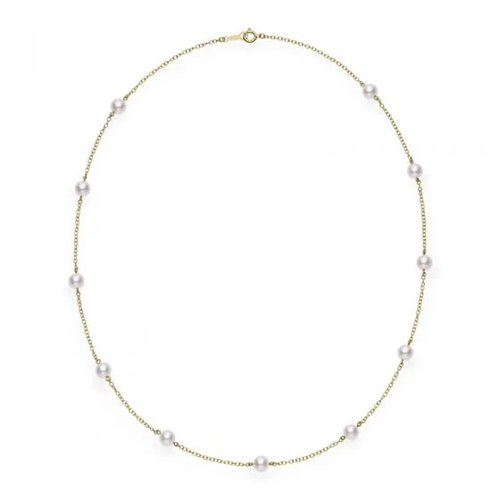18" Akoya Cultured Pearl Station Necklace in Yellow Gold