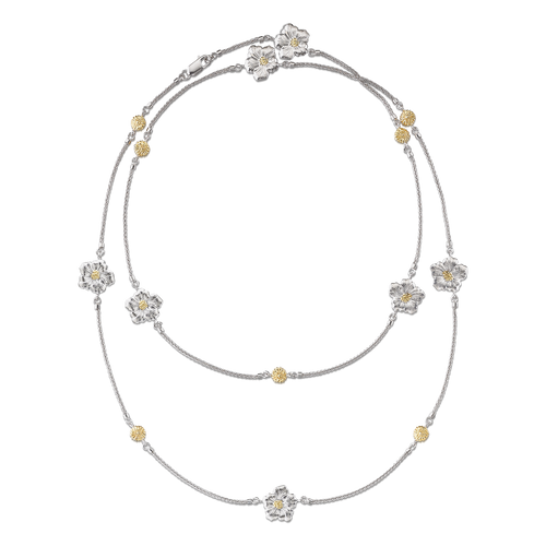 BLOSSOMS SILVER AND VERMEIL LONG NECKLACE- Gardenia  BLOSSOMS SILVER AND VERMEIL LONG NECKLACE- Gardenia
