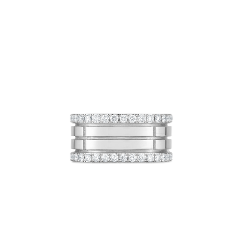 18K 4 Row Portofino Band With Diamond Edges- White Gold 