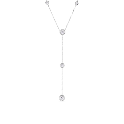18K White Gold Y Necklace with 5 Diamond Stations