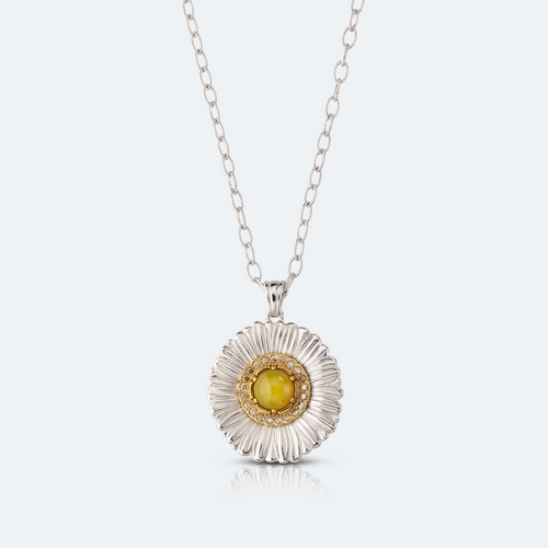 Daisy Pendant with Chain- Yellow Agate