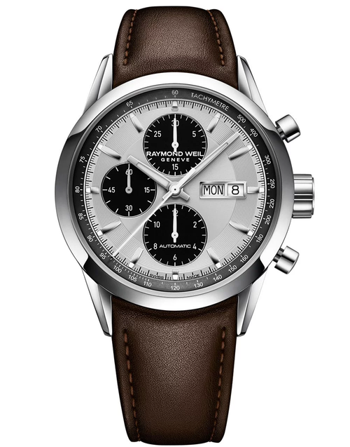 Freelancer Men's Automatic Chronograph Brown Leather Watch 42 mm, silver dial, brown leather strap, stainless steel