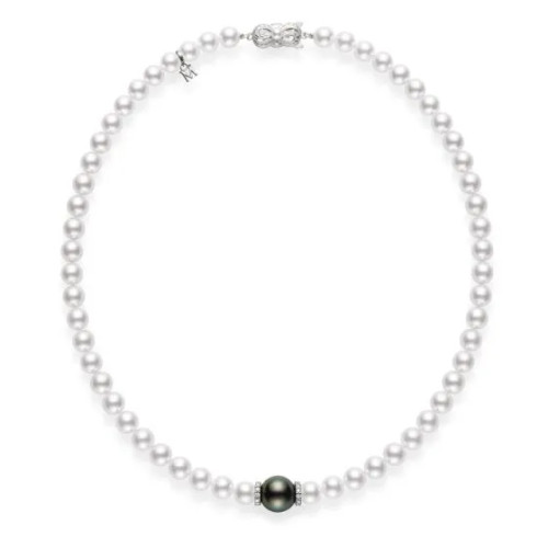 Fusion Akoya and Black South Sea Cultured Pearl Strand with Diamond Rondelles