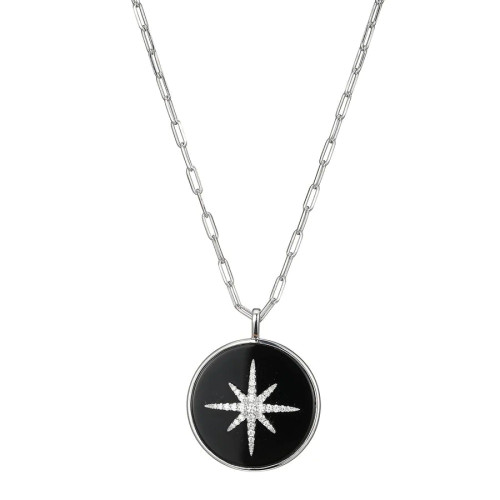 Charles Garnier  Starburst Pendant (30x25mm), Stones are Black Onyx and CZ