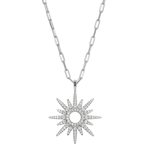 Charles Garnier Sterling Silver necklace with paperclip chain and CZ Starburst Pendant (33x27mm