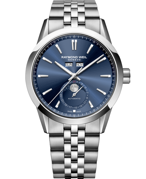Freelancer Complete Calendar Blue Sunray Dial Watch, 40mm  Complete Calendar Functions, Moon phase, Stainless steel, Bracelet, Blue Sunray Dial 