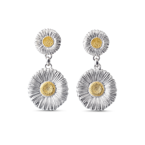 BLOSSOMS SILVER AND VERMEIL PENDANT EARRINGS- DAISY