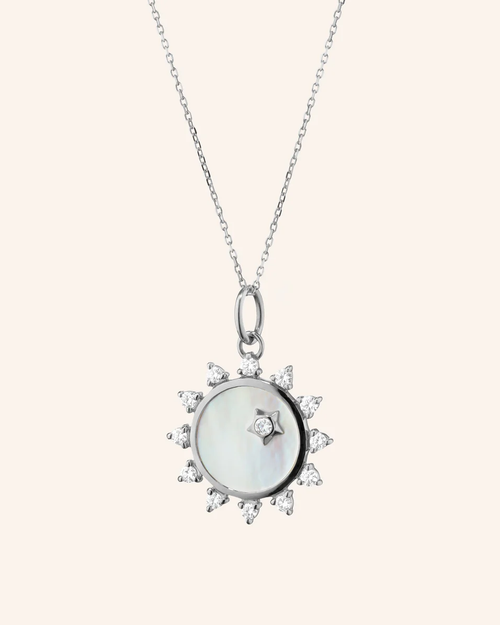 "Happiness" Sun Sterling Silver Necklace with White Sapphires in Sterling Silver