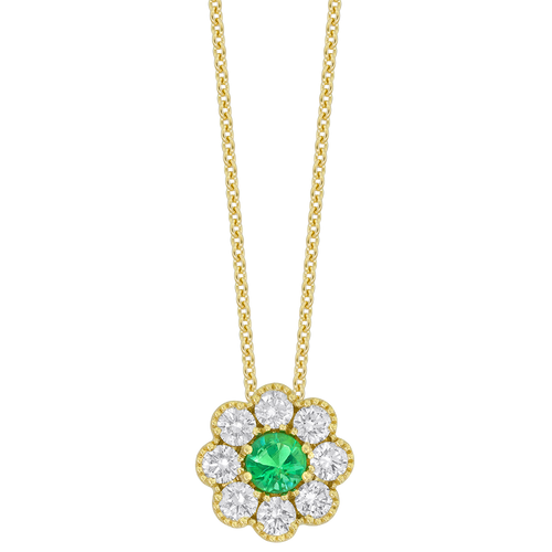 Spark 18K Yellow Gold 0.64CT DIAMOND 0.30CT EMERALD PENDANT
