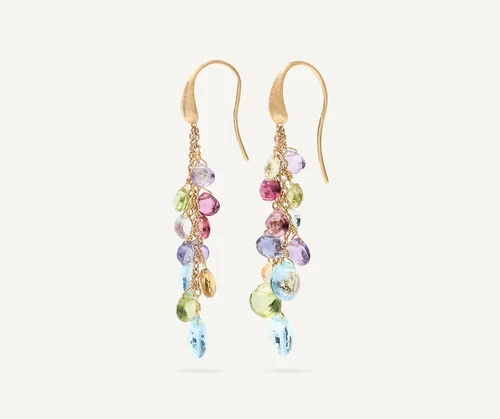 Paradise  18K Yellow Gold Gemstone Earrings, 2"