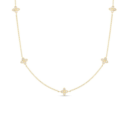 18K YELLOW GOLD LOVE IN VERONA FIVE STATION FLOWER NECKLACE