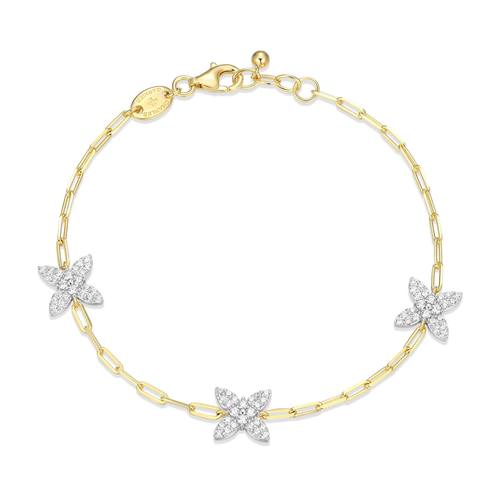 STERLING SILVER YELLOW GOLD AND RHODIUM PLATED BRACELET WITH WHITE CZ 2*5.6MM FACETED CROSSED DIAMOND CUT CABLE CHAIN
