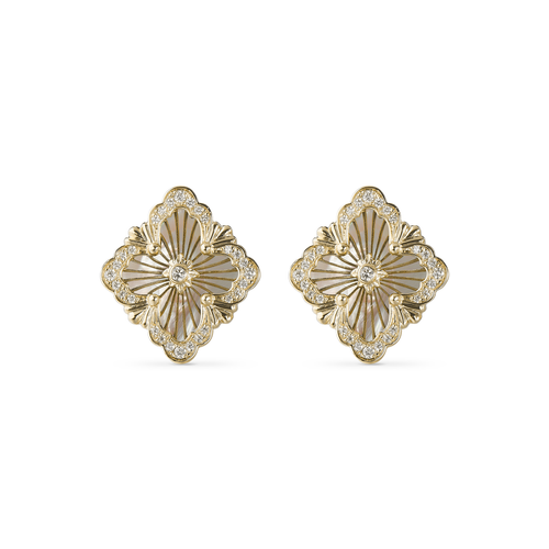 OPERA TULLE YELLOW GOLD SET BUTTON EARRINGS WITH MOTHER OF PEARL