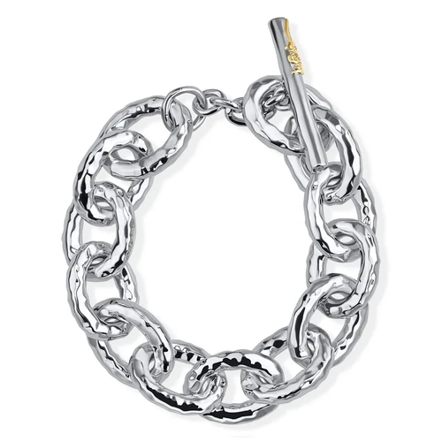 Classico Large Hammered Bastille Link Bracelet 925 silver