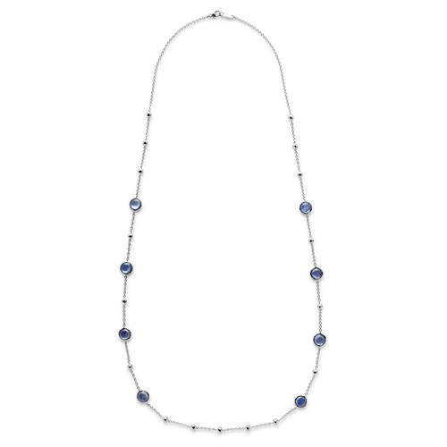 Lollipop Ball & Stone Station Necklace 925 SILVER IN LAPIS-TRIPLET 