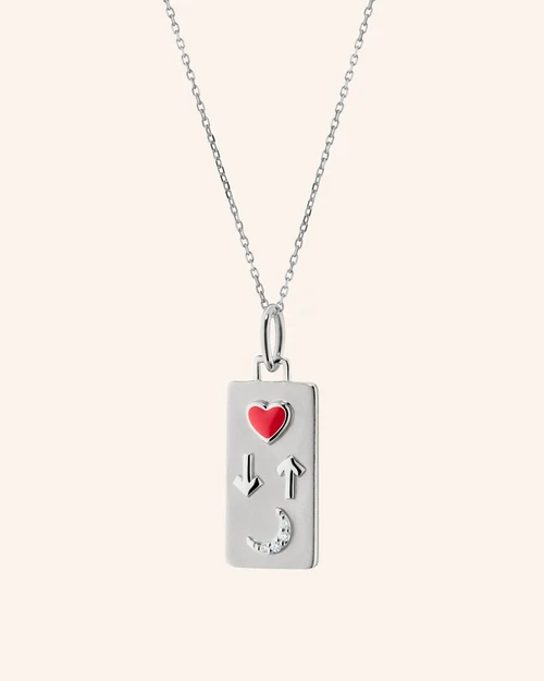"Love You To the Moon and Back" Necklace with Red Enamel and White Sapphires in Sterling Silver