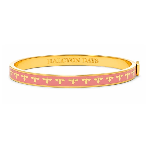 Skinny Bee Hinged Bangle in Pale Pink & Gold