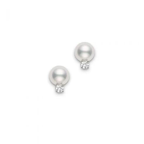 Mikimoto Pearl and Diamond Earrings 7.5mm - R & M Woodrow Jewelers