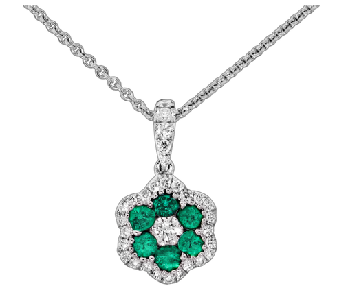 Spark 18K White Gold .27ct Diamond .36ct Emerald Necklace - R & M ...