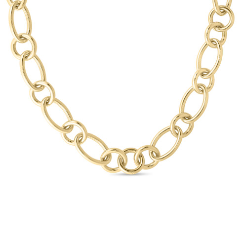 18KY Designer Gold Alternating Round and Oval Link Chain Necklace