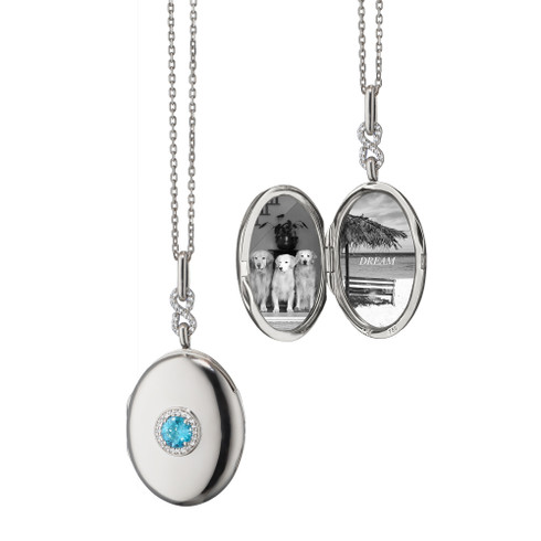 Sterling Silver Infinity Locket with White Sapphires and Center Blue ...