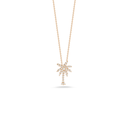 18K Gold Small Palm Tree Pendant with Diamonds- White or Rose Gold