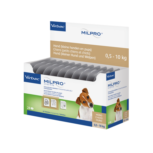 Milpro 2,5mg/25mg Milbemycinoxim,Praziquantel kl. Hund, Welpe 0,5-5 kg (24 Tbl)