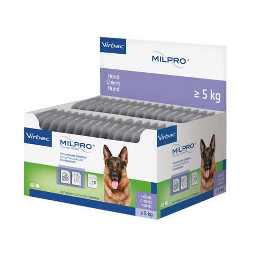 Milpro 12,5 mg/125 mg Milbemycinoxim,Praziquantel Hund 5 - 25 kg (48 Tabletten)