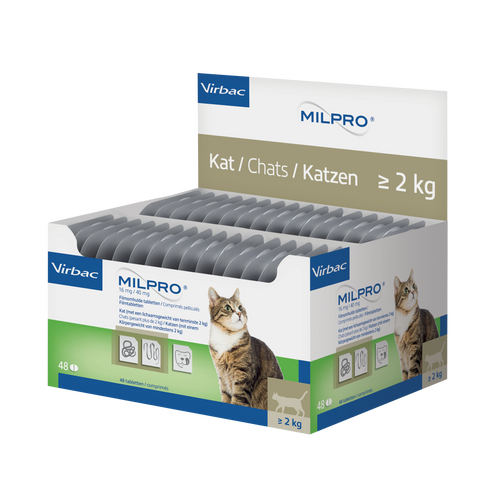 Milpro 16 mg/40 mg Milbemycinoxim,Praziquantel Katze 2 - 8 kg (48 Tabletten)