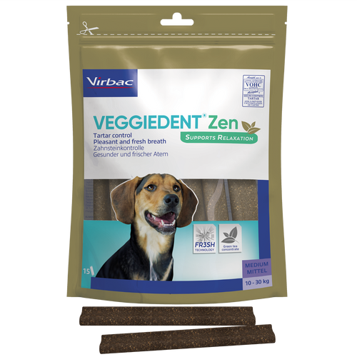 VeggieDent Zen L-Theanin Kaustreifen M für Hunde 10-30kg  (Beutel mit 15 Stk.)