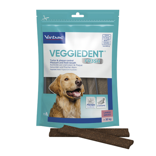 VeggieDent Fr3sh Kaustreifen L für Hunde >30kg (Beutel mit 15 Stk.) MHD 30.06.2027