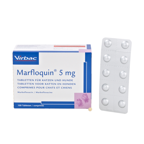 Marfloquin 5 mg Marbofloxacin für Katzen und Hunde (100 Tabletten) MHD 28.02.2027