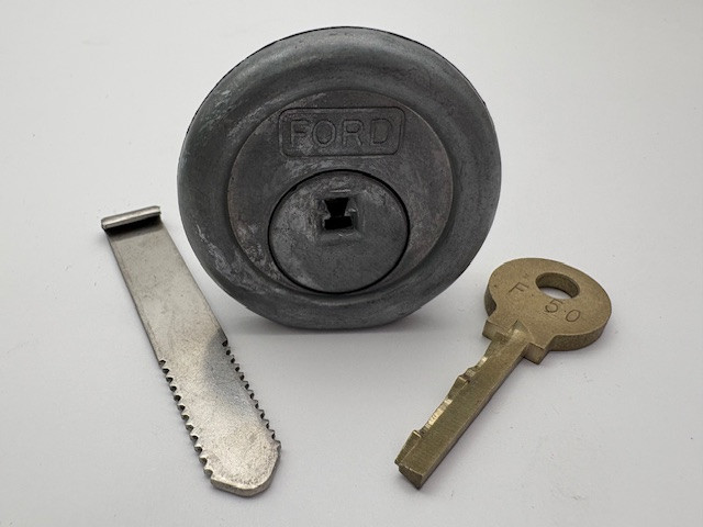Authentic Vintage NOS F50 Ford Lock Key and Bar Complete Set for