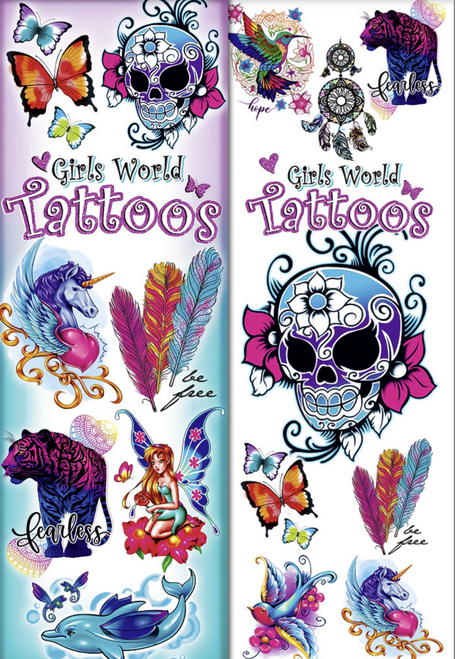 Girls World Tattoos Mix 300 Count Box in Folders
