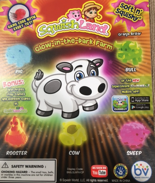 Squishland Glow in the Dark Farm Animals 250 pcs in Round 1" Capsules