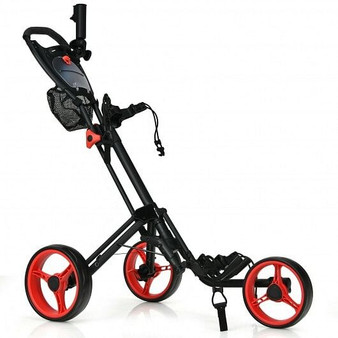 Folding 3 Wheels Golf Push Cart with Brake Scoreboard Adjustable Handle-Red - Color: Red